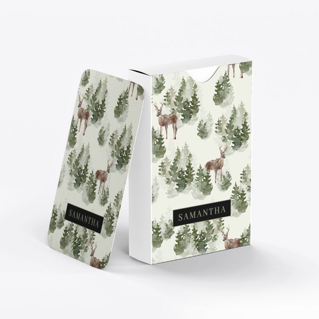 Watercolor Winter Forest Seamless Pattern Playing Cards (Creator Uploaded)