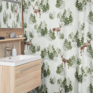 Watercolor Winter Forest Seamless Pattern Shower Curtain