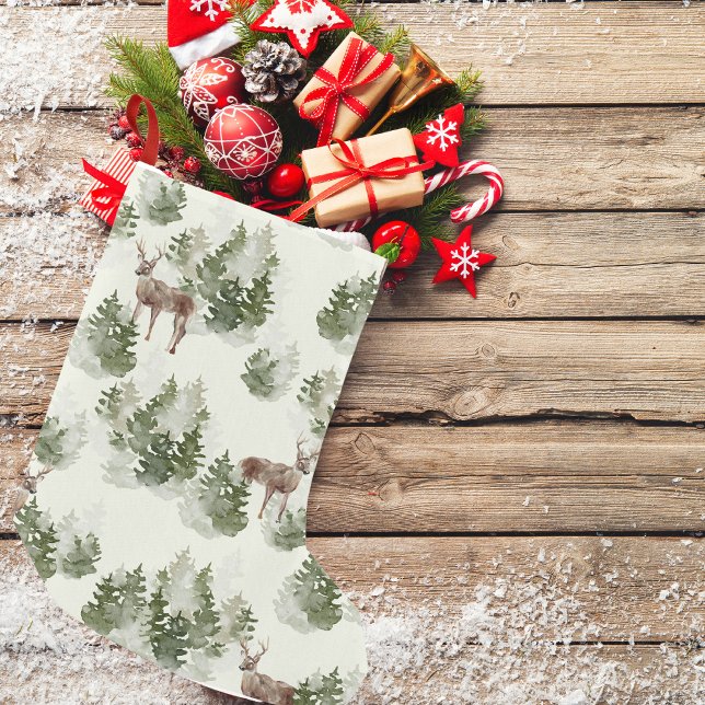 Watercolor Winter Forest Seamless Pattern Small Christmas Stocking (Creator Uploaded)