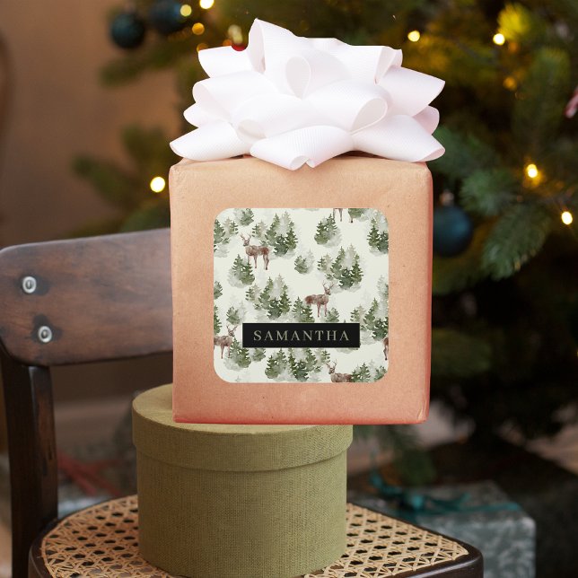 Watercolor Winter Forest Seamless Pattern Square Sticker (Creator Uploaded)