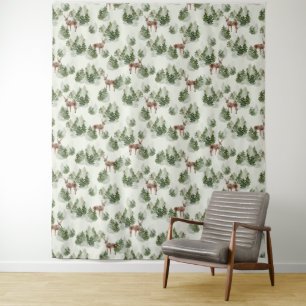 Watercolor Winter Forest Seamless Pattern Tapestry