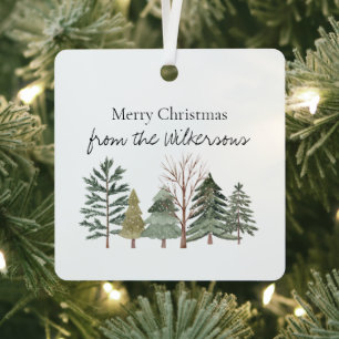 Watercolor Winter Forest Simple Trees Metal Tree Decoration
