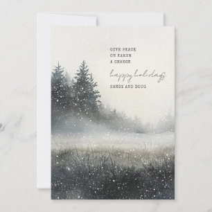 Watercolor Winter Forest Snow Flat Holiday Card