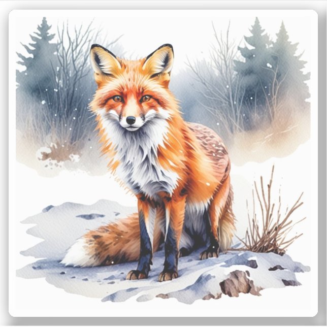 Watercolor Winter Fox Sticker (Front)