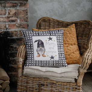 Watercolor Winter Gnome on Buffalo check Christmas Cushion