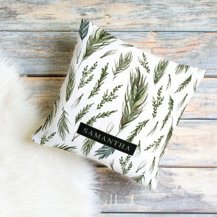 Watercolor Winter Green Seamless Pattern  Cushion