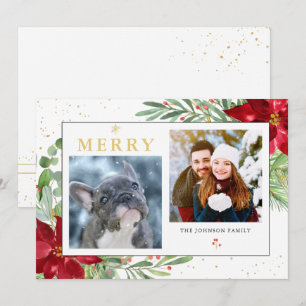 Watercolor Winter Greenery + Gold Holiday Card
