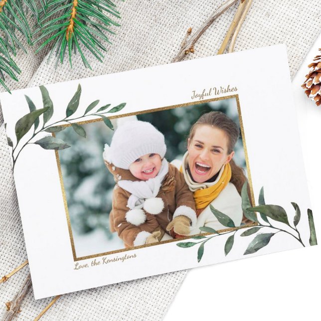 Watercolor Winter Greenery Holiday Christmas Photo Card (Creator Uploaded)