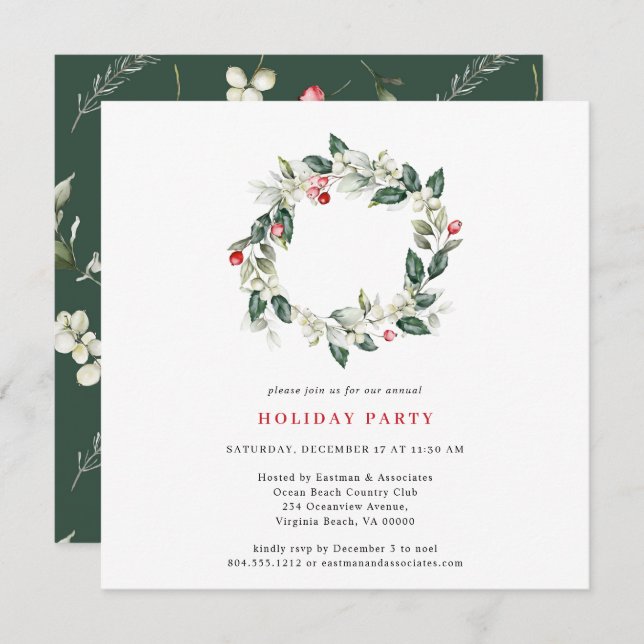Watercolor Winter Greenery Holiday Party  (Front/Back)