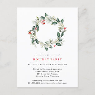 Watercolor Winter Greenery Holiday Party  Postcard