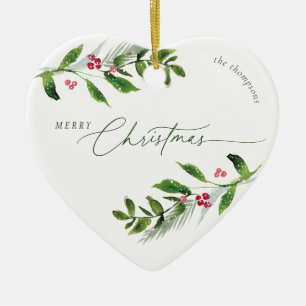 Watercolor Winter Greenery Modern Christmas Ceramic Tree Decoration