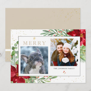 Watercolor Winter Greenery Neutral Holiday Card