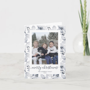 Watercolor Winter Greenery Photo Merry Christmas Holiday Card