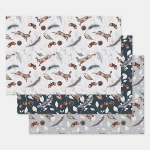 Watercolor Winter Hare Wrapping Paper Sheet