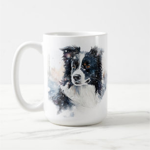 WATERCOLOR WINTER HOLIDAY BORDER COLLIE DOG COFFEE MUG