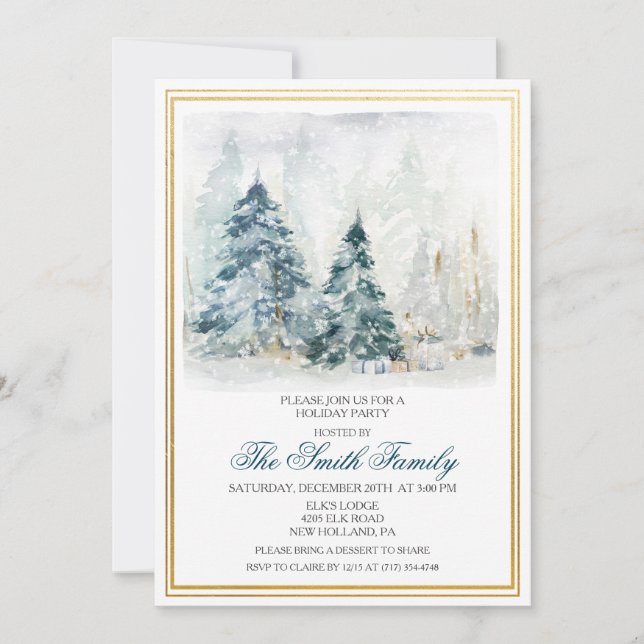 Watercolor Winter Holiday Christmas Invitation (Front)