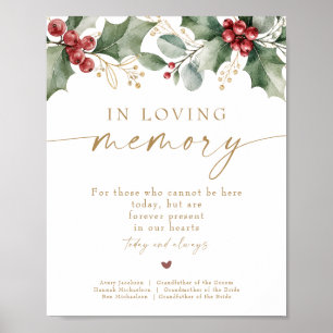 Watercolor Winter Holly Christmas Wedding Memorial Poster