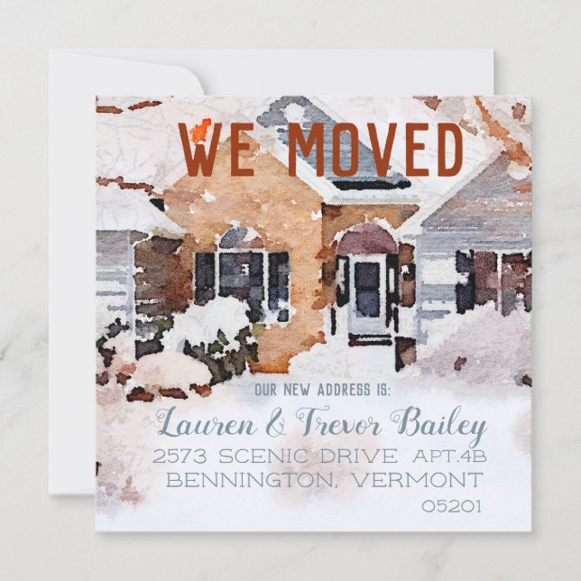 Watercolor Winter Home, We Moved Announcement (Front)