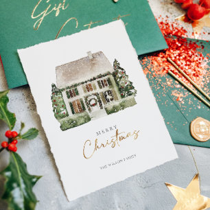 Watercolor Winter House Christmas  Holiday Card
