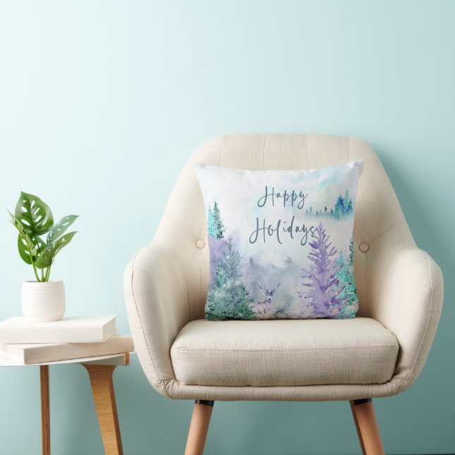 Watercolor Winter Landscape Happy Holidays Cushion (Chair)