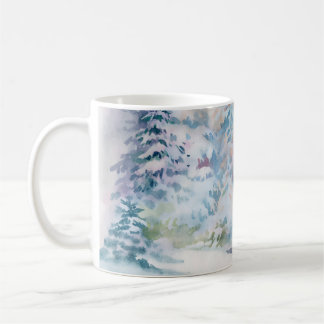 Watercolor winter landscape illustration coffee mug