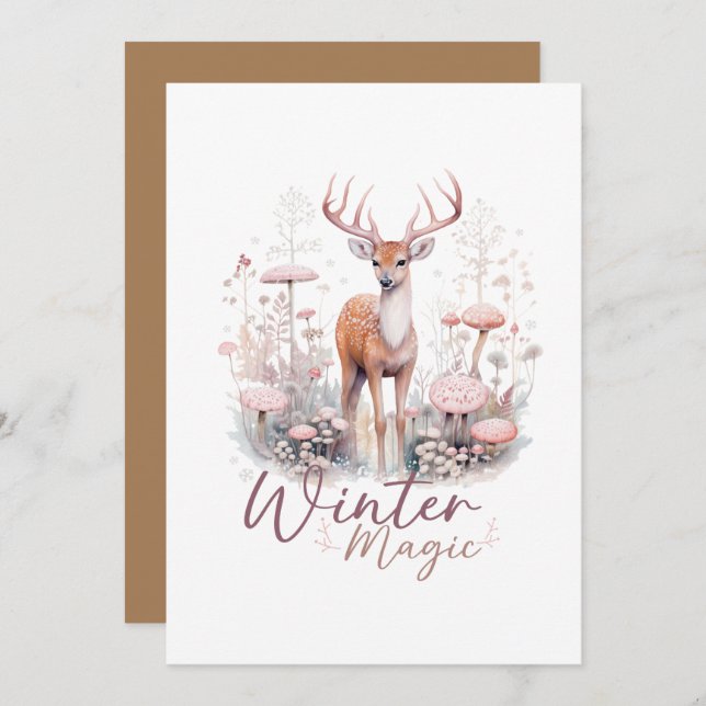 Watercolor Winter Magic Deer  Invitation (Front/Back)