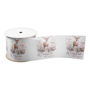 Watercolor Winter Magic Deer  Satin Ribbon