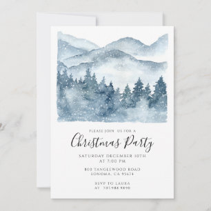 Watercolor Winter Mountain Holiday Party Invitation