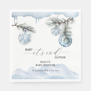 Watercolor Winter Mountain Snowflake Baby Shower Napkin