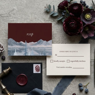 Watercolor Winter Mountain Wedding RSVP Enclosure Card