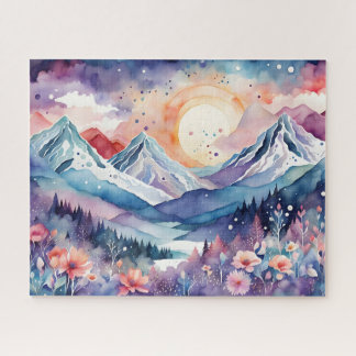 Watercolor Winter Mountains Boho Aesthetic Puzzle