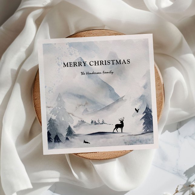Watercolor Winter Mountains Christmas  Napkin (Creator Uploaded)