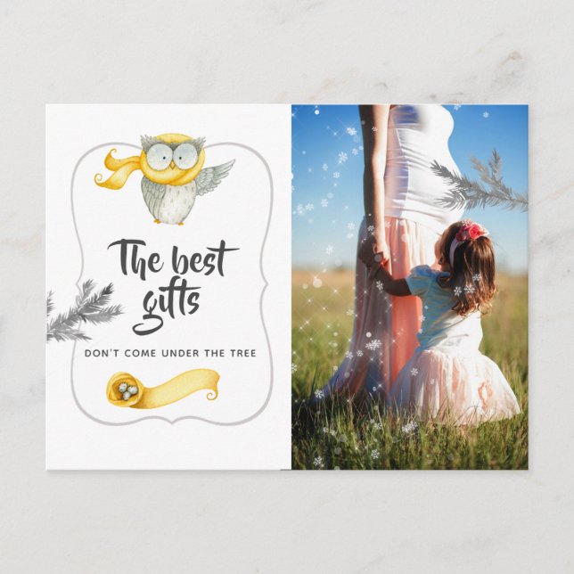 Watercolor Winter Owl Christmas Baby Expecting Announcement Postcard (Front)