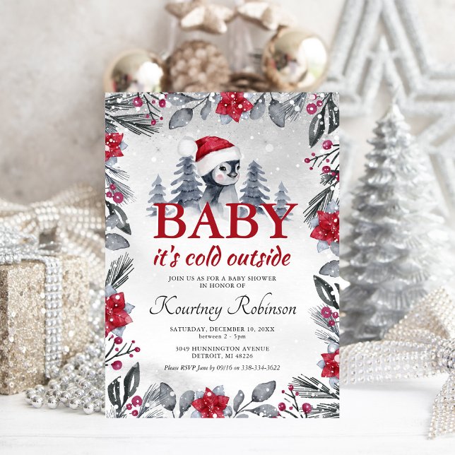 Watercolor Winter Penguin Baby Shower Invitation (Creator Uploaded)