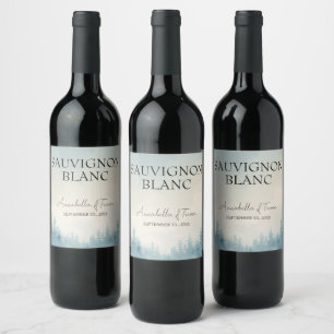 Watercolor Winter Pine Forest Custom Name Wine Label
