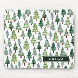 Watercolor Winter Pine Forest Personalised   Mouse Pad