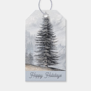 Watercolor Winter Pine Tree Holiday Gift Tags