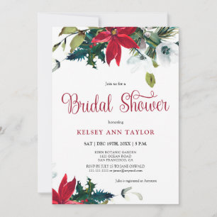 Watercolor Winter Poinsettia Bridal Shower  Invitation
