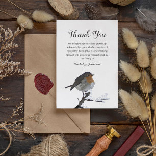 Watercolor Winter Robin Bird Funeral Thank You Card