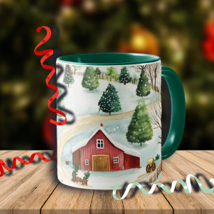 Watercolor Winter Rustic Landscape with Fir Trees Mug