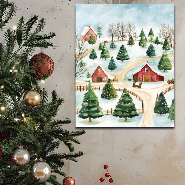 Watercolor Winter Rustic Landscape with Fir Trees Poster (Creator Uploaded)