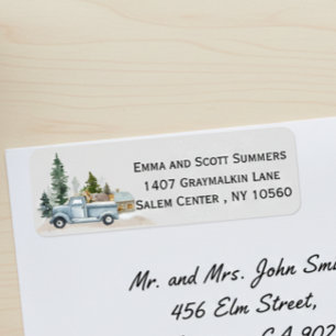 Watercolor Winter Rustic Truck Woodland Address