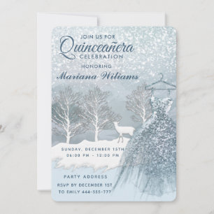 Watercolor winter scene blue dress Quinceañera Inv Invitation