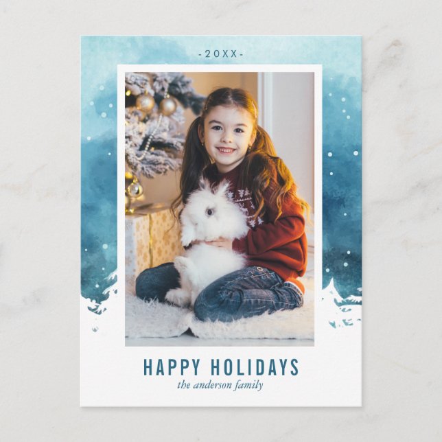 Watercolor Winter Scene Christmas Photo Holiday Postcard (Front)