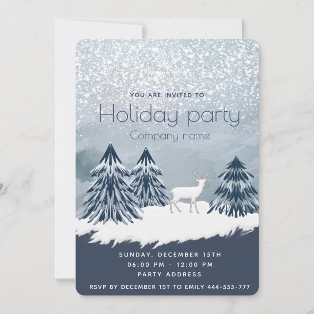 Watercolor winter scene holiday party company invitation (Front)