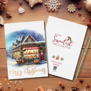 Watercolor Winter Scene Merry Christmas Gold