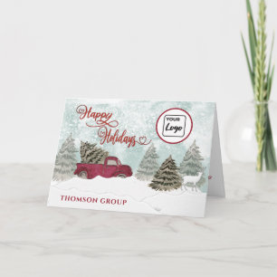 Watercolor Winter scene red truck custom logo Card