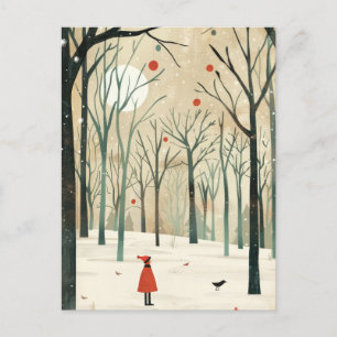 Watercolor Winter Scenery Minimalist New Year  Postcard
