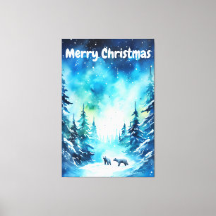 Watercolor Winter Scenery North Pole Christmas Canvas Print