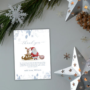 Watercolor Winter Sleigh Moose Santa Baby Shower Thank You Card
